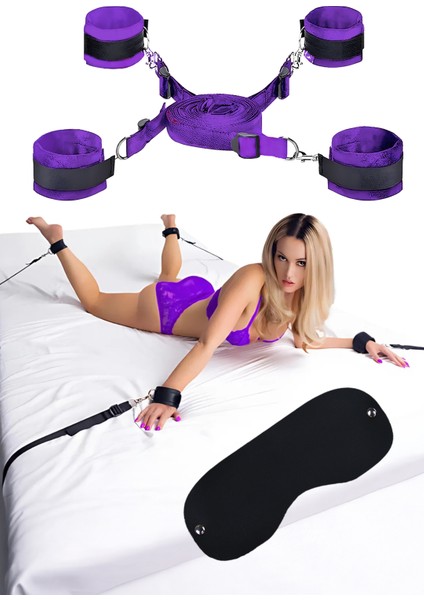 Mor Renk Cinsel Fantazi Oyunları İçin BDSM Yatak Altı Kelepçe Seti – Çiftlere Özel