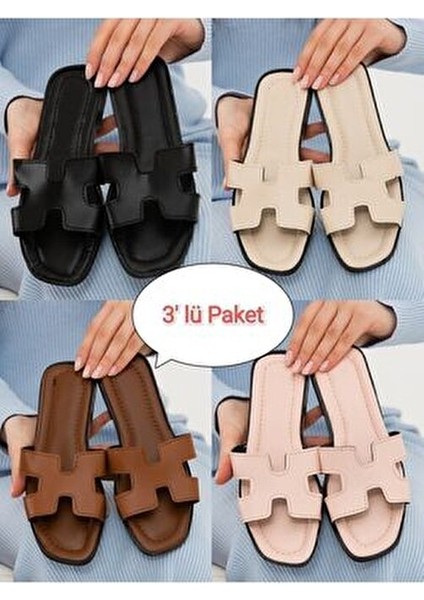 3'lü Paket Önü Yanı Açık Kadın Terlik Dış Mekan ve Ev Terliği modelleri