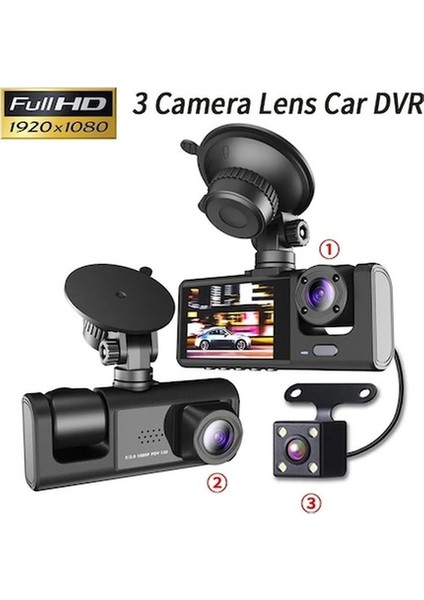 1080P Dash Cam Full Hd Araç Içi Kamera Ön Arka ve Iç Kayıt 3 Kamera Gece Görüşlü G Sensör Geniş Açı modelleri