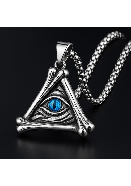 Paslanmaz Çelik Mavi Göz illuminati Üçgen Kolye