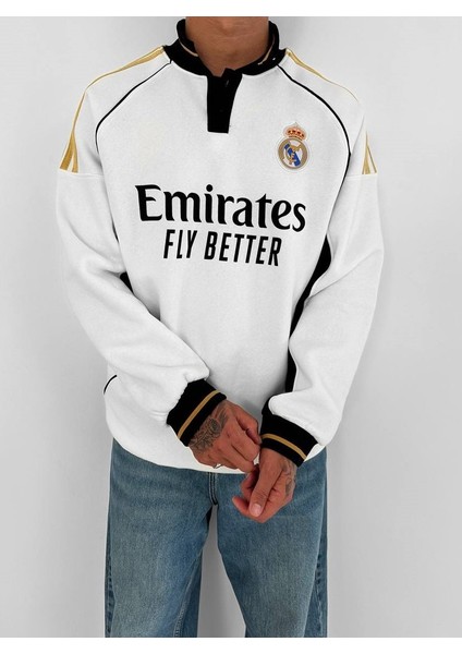 Real %100 Penye Oversize Yakalı Sweatshırt Madrid - Kaliteli Sweat