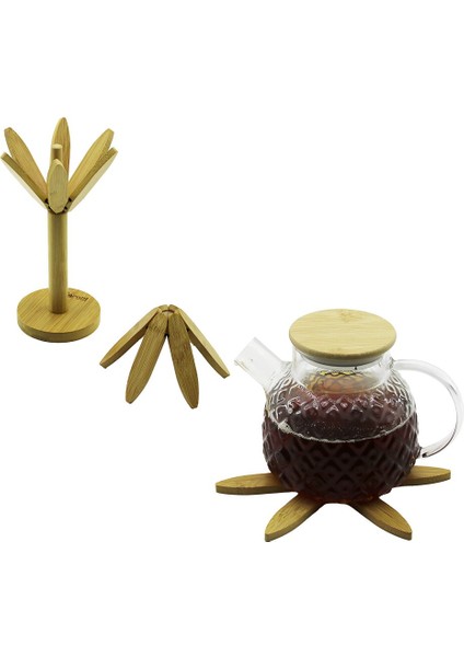 Standlı Ağaç Model 2pcs Ahşap Bambu Katlanır Nihale 6-Yapraklı Çiçek Modeli= Çap: 20CM (4989)