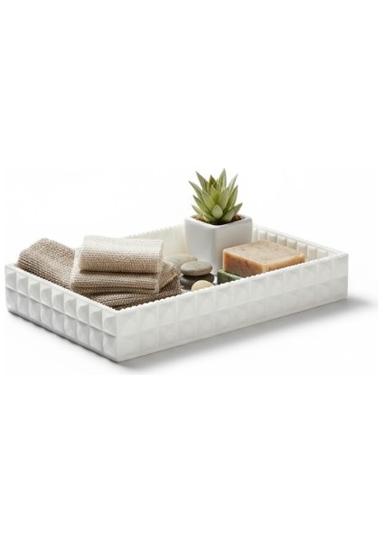 Kabartma Taş Dokulu Dikdörtgen Tepsi 18CM x 2,5 cm fırsatları