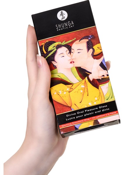Shunga "ilahi Zevk" Dudak Parlatıcısı, Buzlu Ateş Etkisi, Çilek ve Şampanya, 10 ml indirimleri