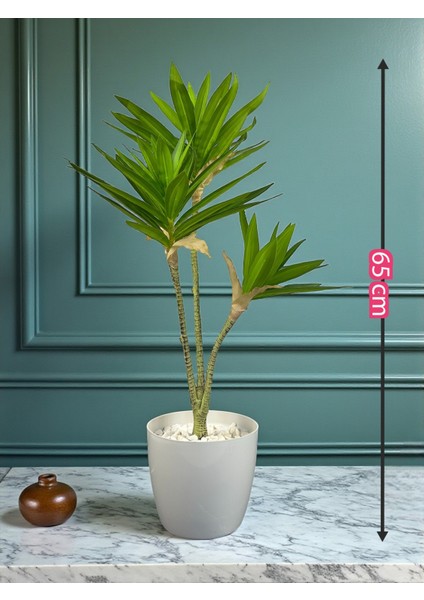 Yapay Çiçek Dracaena Bitkisi 3 Dal 65 cm Plastik Saksı Yapay Salon Çiçeği Dekoratif Hediyelik fırsatları