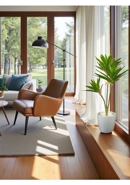Yapay Çiçek Dracaena Bitkisi 3 Dal 65 cm Plastik Saksı Yapay Salon Çiçeği Dekoratif Hediyelik