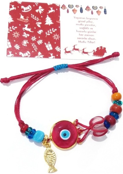 Kırmızı Murano Cam Nazar Balıklı Bodrum Cam Boncuklu Yılbaşı Bileklik