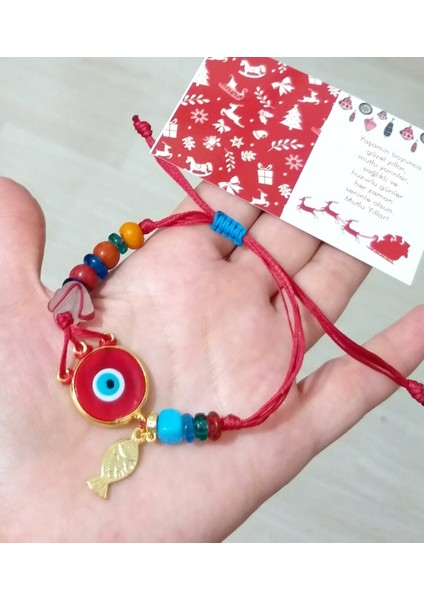 Kırmızı Murano Cam Nazar Balıklı Bodrum Cam Boncuklu Yılbaşı Bileklik
