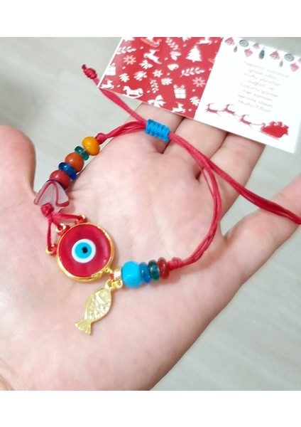 Kırmızı Murano Cam Nazar Balıklı Bodrum Cam Boncuklu Yılbaşı Bileklik