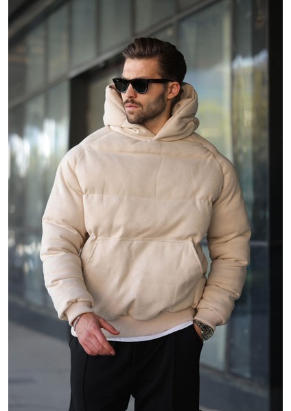 Bej Kapüşonlu Erkek Şişme Mont 7235