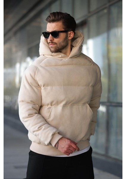 Bej Kapüşonlu Erkek Şişme Mont 7235 modelleri