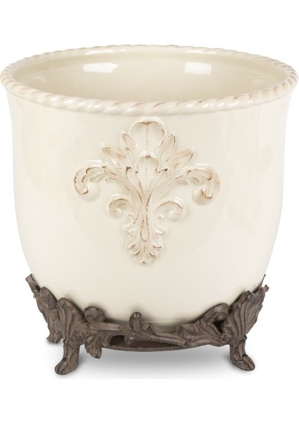 Stoneware Planter On Metal Bse