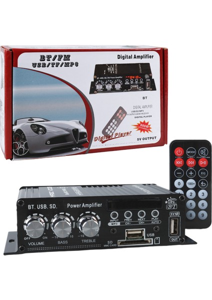 YW-406L 12 Volt 100 Watt Motosiklet Bluetooth Amfi Usb/sd 2 Kanal Pazarcı - Anfi (154X80X42MM)