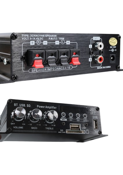 YW-406L 12 Volt 100 Watt Motosiklet Bluetooth Amfi Usb/sd 2 Kanal Pazarcı - Anfi (154X80X42MM) modelleri