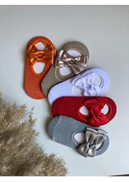 Renkli Fiyonklu Babet Çorap Seti 5 Adet Örme Kumaş Kadın