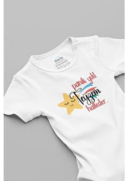 Organik %100 Pamuk Panik Yok Teyzem Halleder Yazılı Kısa Kollu Çıtçıtlı Bebek Body Badi Zıbın 5606