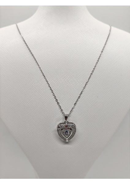 Kalp Figürlü Çelik Kolye Silver