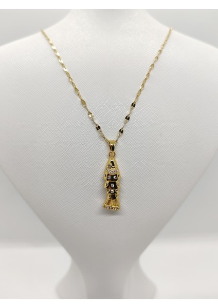 Taşlı Balık Figürlü Çelik Kolye Gold fiyatları
