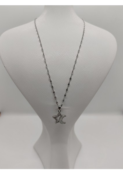 Ayyıldız Figürlü Çelik Kolye Silver fiyatları
