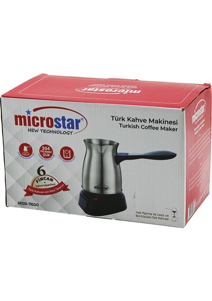 Çelik Elektrikli Cezve Türk Kahve Makinesi - 6 Fincan Tak-Çıkar Kulp 400ML MSR-7600 (4989)