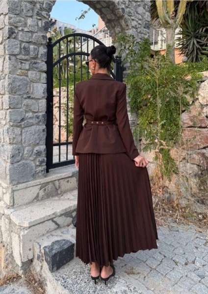 Kadın Belden Kemerli Şık Takım-Blazer&piliseli Etek