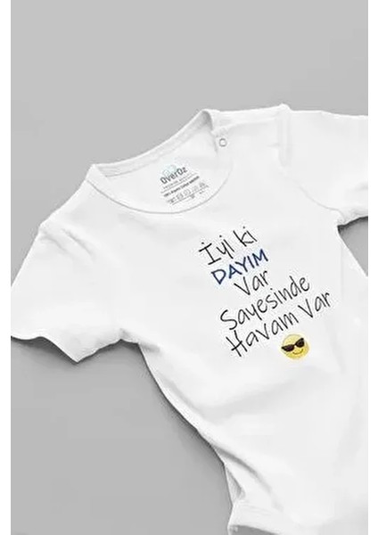 Organik %100 Pamuk Iyi Ki Dayım Var Sayesinde Havam Var Baskılı Çıtçıtlı Bebek Body Badi Zıbın 5601