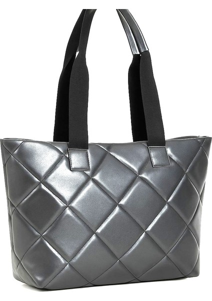 Omuz Çantası Gümüş Gri Kapitone Baklava Desenli Büyük Boy El ve Omuz Çantası 45X25X10 cm fiyatları