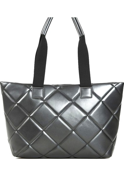 Omuz Çantası Gümüş Gri Kapitone Baklava Desenli Büyük Boy El ve Omuz Çantası 45X25X10 cm modelleri