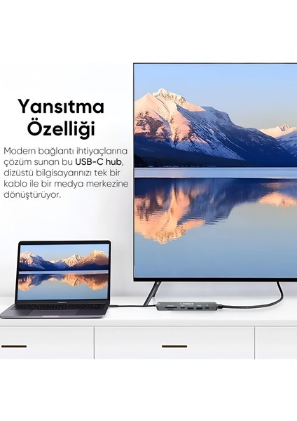 Macbook Uyumlu 8in1, Type-C™ To 4K HDMI Tv Projeksiyon UHD 1080P 2* Type-C 2* USB Sd/tf RJ45 Ethernet Lan 8ın1 Çevirici Gümüş renk