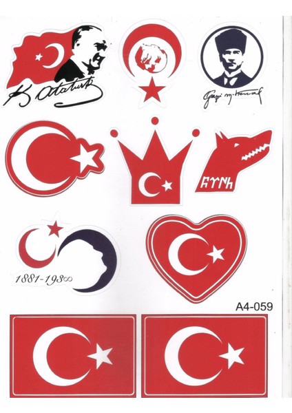 Atatürk ve Bayrak Figürlü A4 Boyutunda Çıkartma Seti