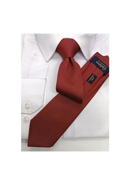 Kırmızı Siyah Kum Desenli Slim Kravat