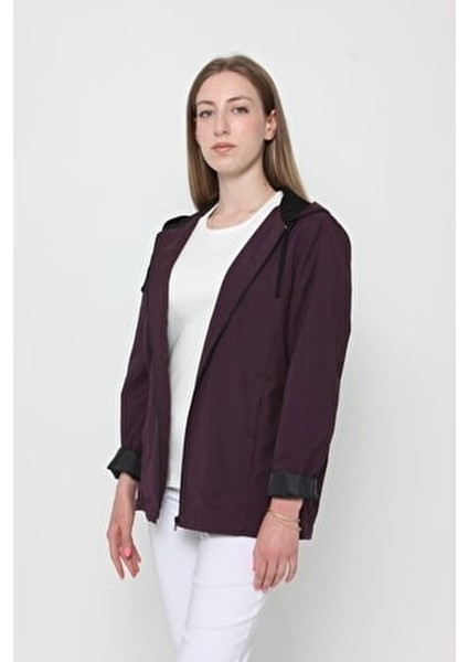 Kadın Rüzgarlık File Astarlı Yağmurluk Kapüşonlu Düz Desenli Uzun Kol fiyatları