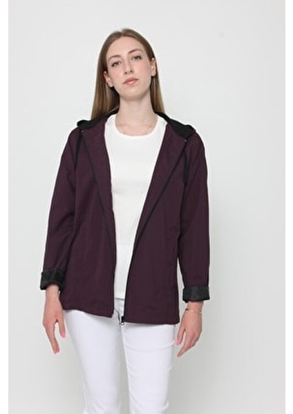 Kadın Rüzgarlık File Astarlı Yağmurluk Kapüşonlu Düz Desenli Uzun Kol modelleri