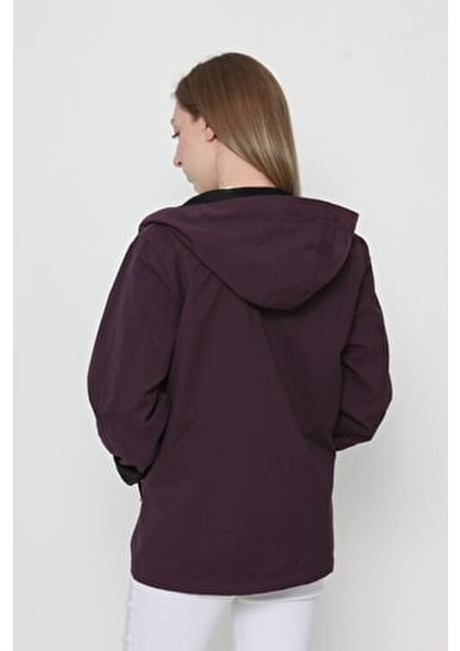 Kadın Rüzgarlık File Astarlı Yağmurluk Kapüşonlu Düz Desenli Uzun Kol fırsatları