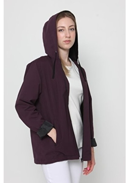 Kadın Rüzgarlık File Astarlı Yağmurluk Kapüşonlu Düz Desenli Uzun Kol indirimleri