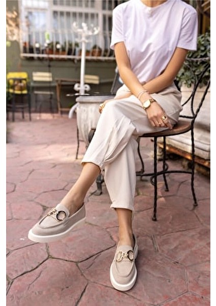 Granda Kadın Bej Suet Gerçek Deri Loafer Ayakkabı Düz Taban Bağcıksız fiyatları