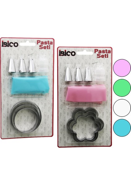 8pcs Pasta Süsleme Seti - 3-Kurabiye Kalıp=yuvarlak - Çiçek 1-Krema Torbası - 3-Metal+1-Pls.uç (4989)