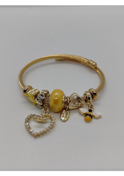 Pandora Çelik Çelik Bileklik Gold Sarı Kalpli