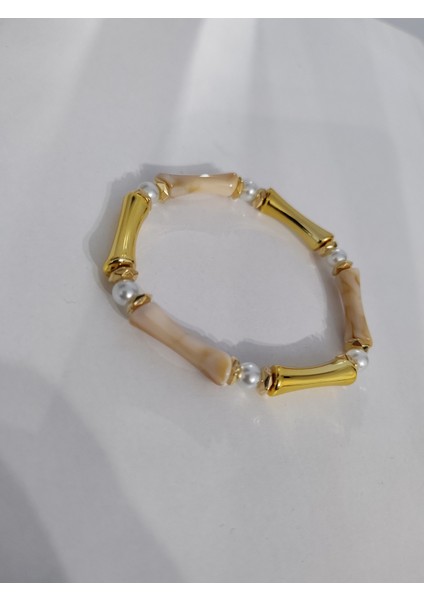 2 Renk Lastikli Bileklik Doğal Taş Görünümlü Gold Kemik fiyatları