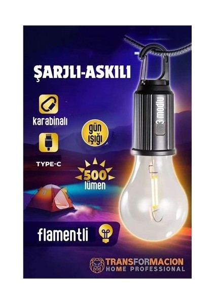 Bx Askılı Portatif Şarjlı Askılı Ampül - Kamp Lambası - Acil Durum Lambası