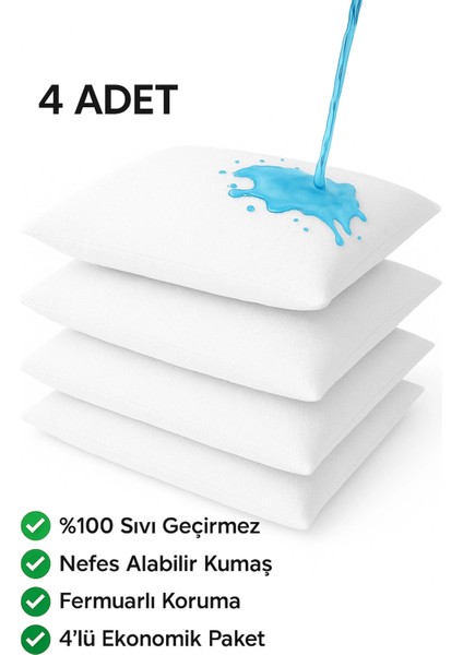 Yastık Alezi Su Geçirmez Ses Yapmaz Yastık Alez Kılıfı 4 Adet