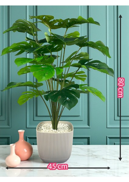 Yapay Ağaç Monstera Deve Tabanı Bitkisi 24 Yaprak 80 cm Plastik Saksıda Yapay Salon Çiçeği Hediyelik fırsatları