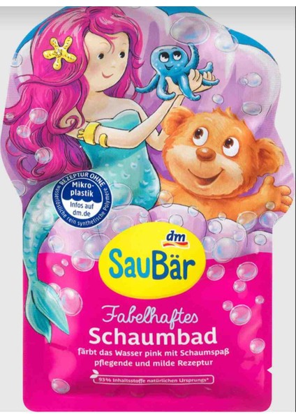 Saubar Alman Kalitesi Çocuklar Için Pembe Renkli Meyve Kokulu Deniz Kızı Banyo Köpüğü 40 ml