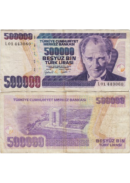 Türkiye Cumhuriyeti 7. Emisyon 4. Tertip 500.000 Lira L01 Seri Başı. Çok Temiz