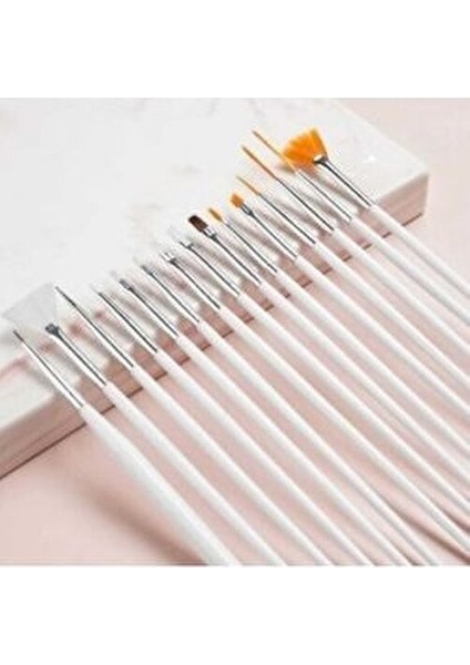 Beyaz Nail Art Tırnak Süsleme Fırça ve Dot Kalem Seti 20 Parça Profesyonel Kalite fiyatları