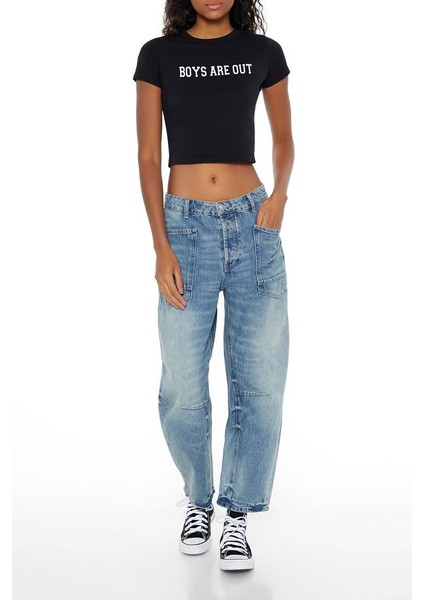 Boys Are Out Baskılı Baby Tee Tişört fırsatları