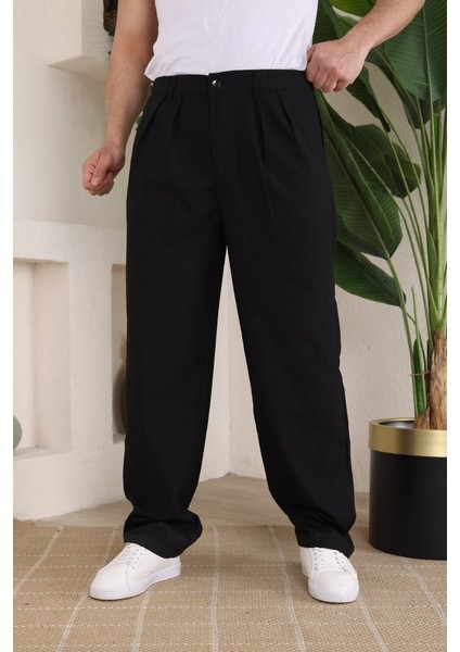 Erkek Beli Lastikli Pileli Baggy Pantolon