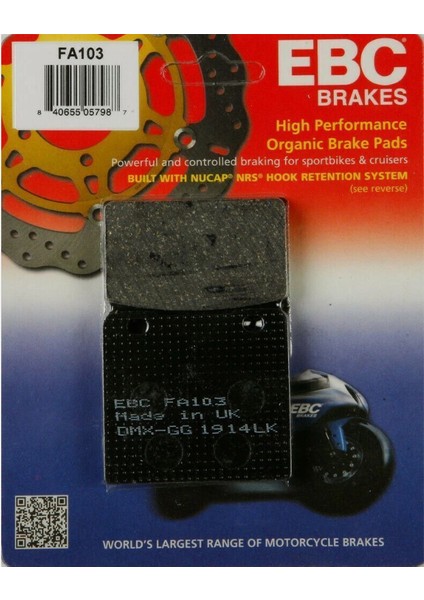 FA103 1998-2001 Suzuki Vl 1500 Intruder Uyumlu Ön Fren Balatası Organik Balata
