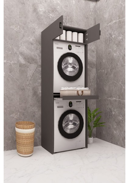 Mdf Çamaşır Makinesi ve Kurutma Makinesi Dolabı 210 antrasit