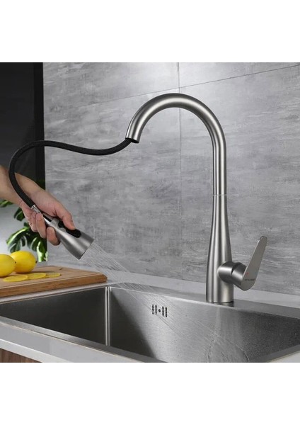 Spiralli Eviye Bataryası Pull Down 3 Fonksiyonlu Fırçalanmış Nikel KTE125-BR fırsatları